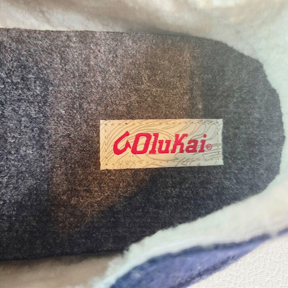 OluKai Slippers Mens 15 Trench Blue Moloa Kilohana Sheepskin Lined Moccasin NEW - Picture 6 of 9